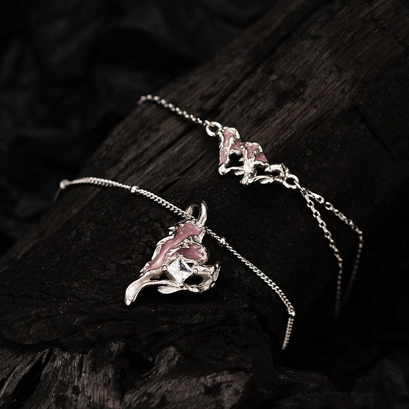 Geknülltes Herz Rosa Emaille Armband B1003