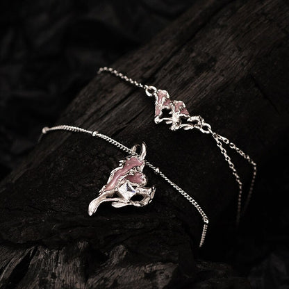 Geknülltes Herz Rosa Emaille Armband B1003