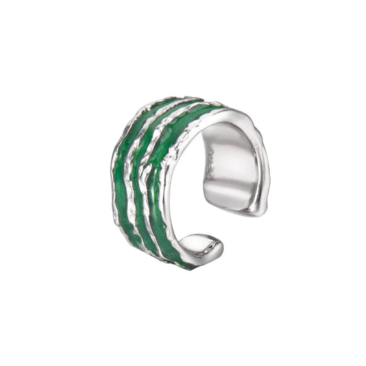 Grüner Emaille-Ohrring, breit, asymmetrisch, E1184, 1 Stück