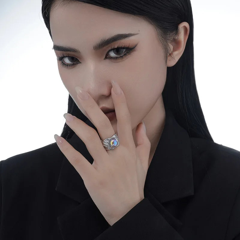 Mondstein-Ring mit klobigem Muster R1214