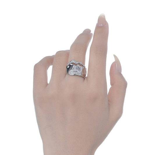 Ring mit quadratischem Stein und Alien-Muster R1198