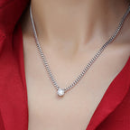 Solitiare Moissanite Curb Chain Necklace