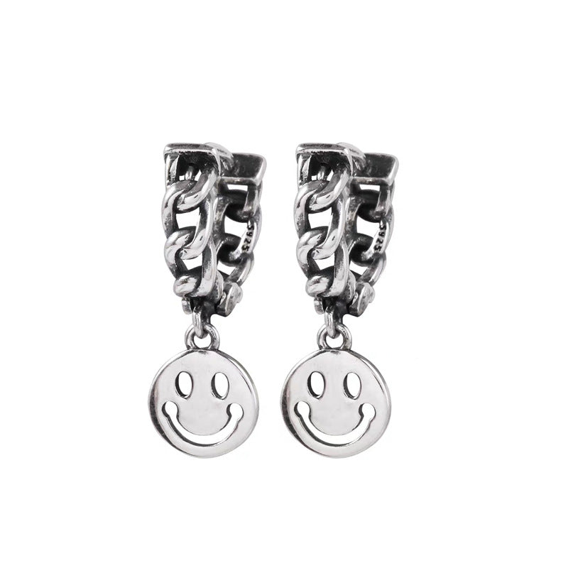 Smiley-Ohrringe mit Ketten-Creolen E1046
