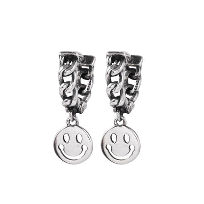 Smiley-Ohrringe mit Ketten-Creolen E1046