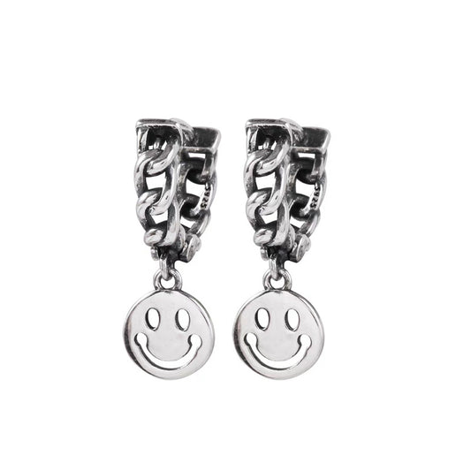 Smiley-Ohrringe mit Ketten-Creolen E1046