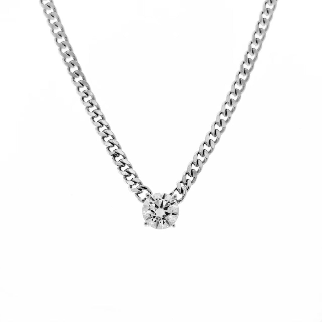 Solitiare Moissanite Curb Chain Necklace
