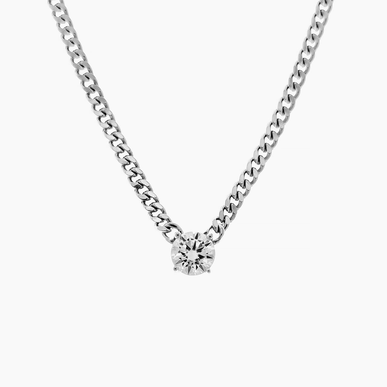 Solitiare Moissanite Curb Chain Necklace