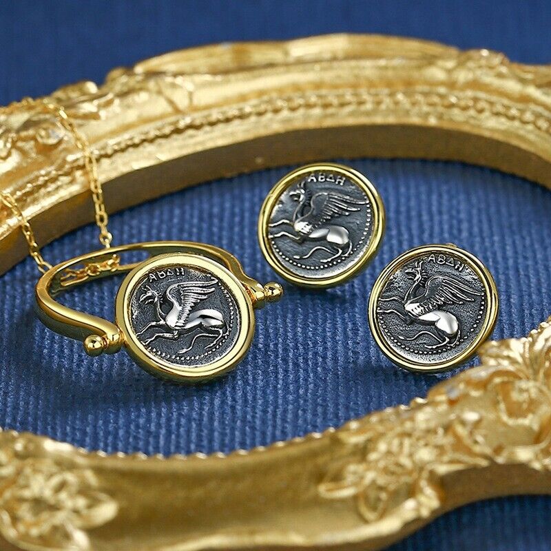 Greif-Delfin-Replik-Ring mit griechischer Münze R1021