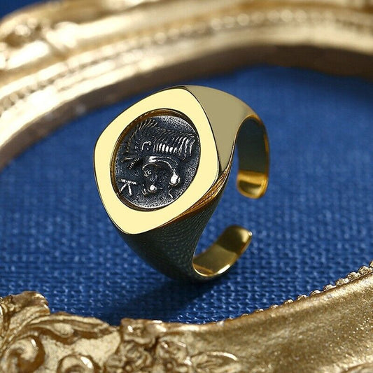 Löwe und Eber Münze Rhombus Ring R1044