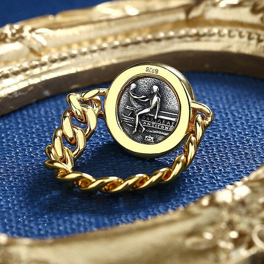 Griechischer Poseidon-Ring mit römischer Münze, R1009
