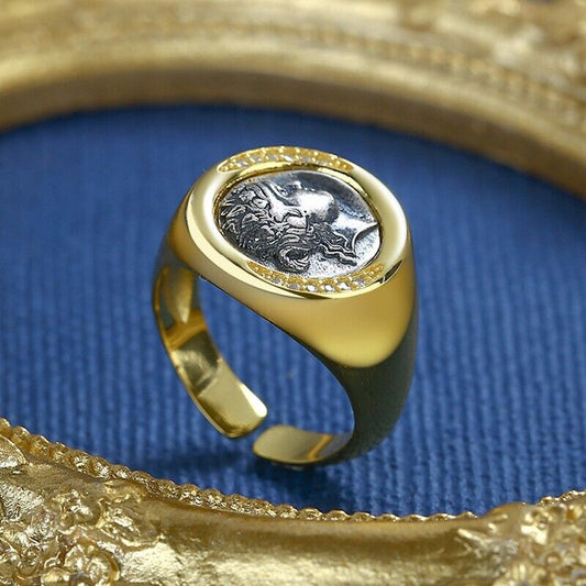 Dicker Ring mit griechischer Münze von Dionysos, R1071