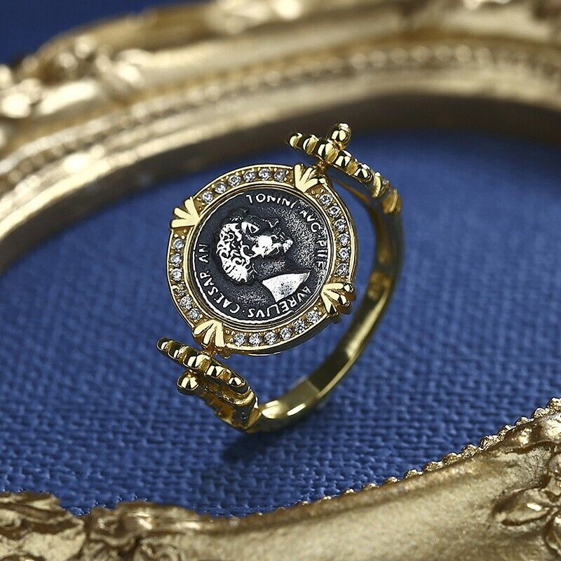 Griechische Münze umdrehen CZ Halo Ring R1003