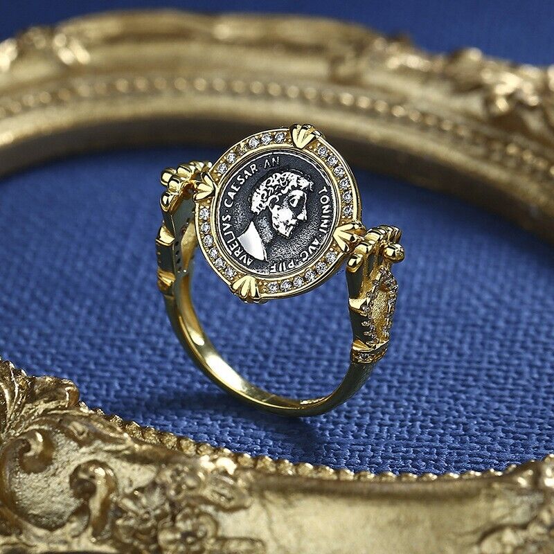 Griechische Münze umdrehen CZ Halo Ring R1003