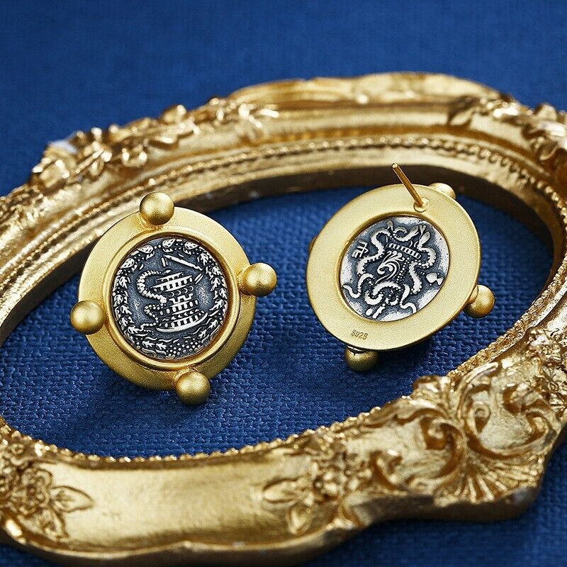 Pergamon Schlange Griechische Münze Ohrringe E1014