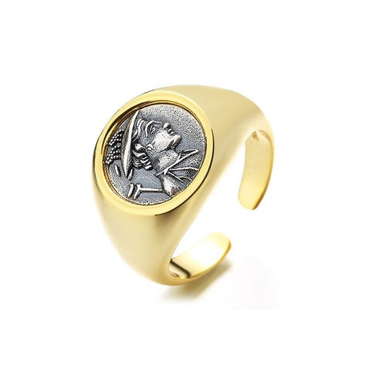 Griechischer Hermes-Ring mit römischer Münze, Replik, R1033