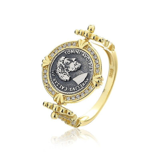 Griechische Münze umdrehen CZ Halo Ring R1003
