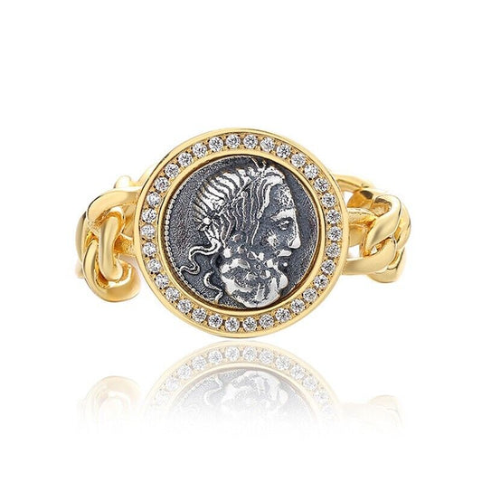 Griechischer Poseidon-Ring mit römischer Münze, R1009