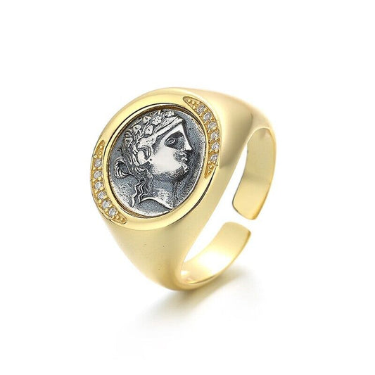 Dicker Ring mit griechischer Münze von Dionysos, R1071