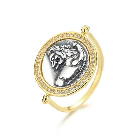 CZ Halo Lion Flip Griechischer Münzring R1059