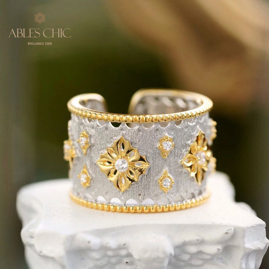 Silky Stars – Offener Ring mit üppigem Blumenmuster, 5707