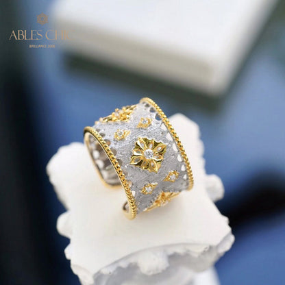 Silky Stars – Offener Ring mit üppigem Blumenmuster, 5707