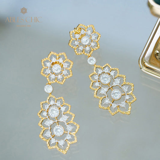 18 Karat florale filigrane Kronleuchter-Ohrringe 5376