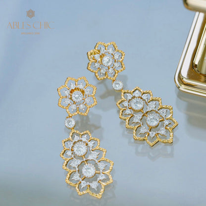 18 Karat florale filigrane Kronleuchter-Ohrringe 5376