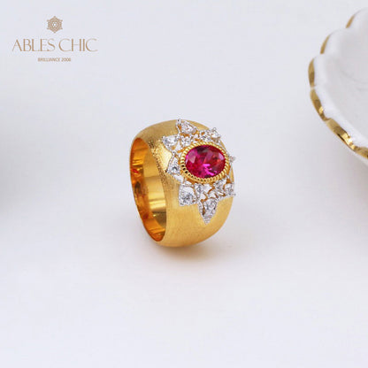 Seidiger Ring mit Rubinblüte 5078