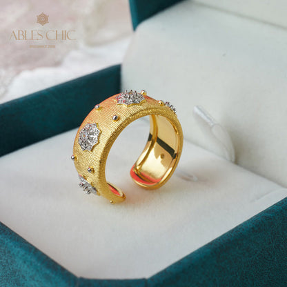 Offener Ring mit Sternenblumen-Motiv, seidig, 6374