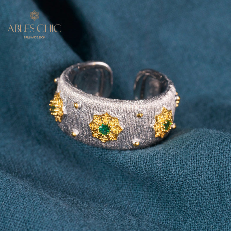 Offener Ring mit Sternenblumen-Motiv, seidig, 6374