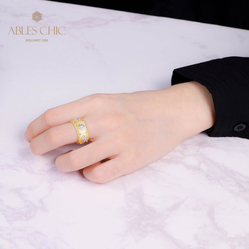 Offener Ring mit Sternenblumen-Motiv, seidig, 6374