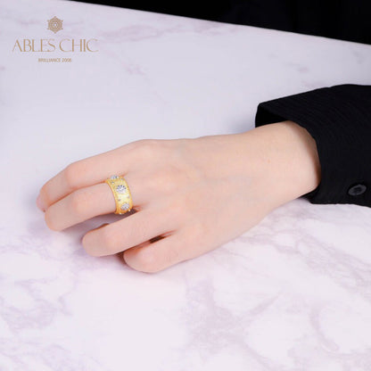 Offener Ring mit Sternenblumen-Motiv, seidig, 6374