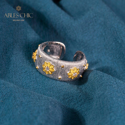 Offener Ring mit Sternenblumen-Motiv, seidig, 6374