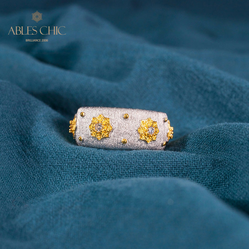 Offener Ring mit Sternenblumen-Motiv, seidig, 6374