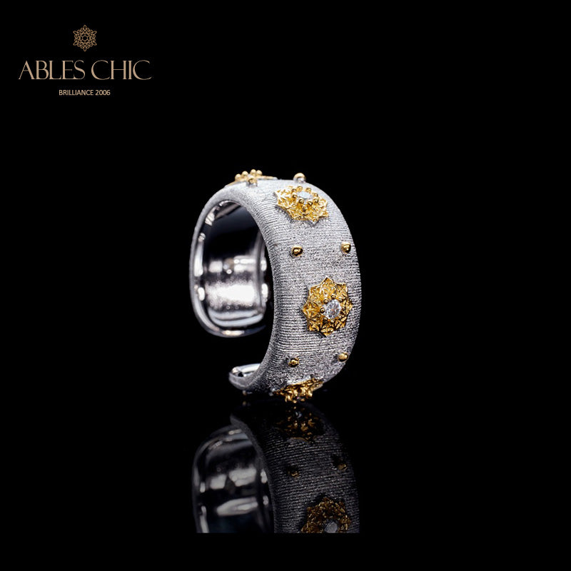 Offener Ring mit Sternenblumen-Motiv, seidig, 6374