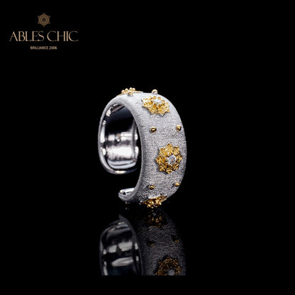 Offener Ring mit Sternenblumen-Motiv, seidig, 6374