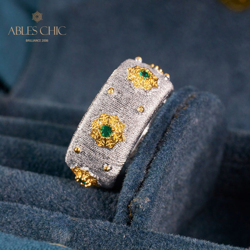 Offener Ring mit Sternenblumen-Motiv, seidig, 6374