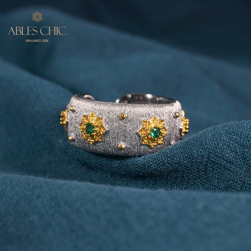 Offener Ring mit Sternenblumen-Motiv, seidig, 6374