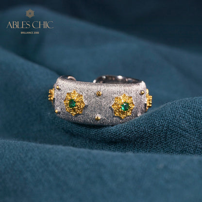Offener Ring mit Sternenblumen-Motiv, seidig, 6374