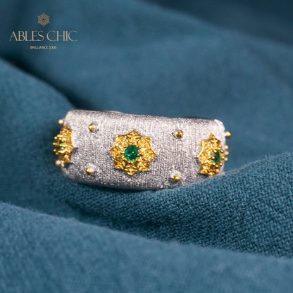 Offener Ring mit Sternenblumen-Motiv, seidig, 6374