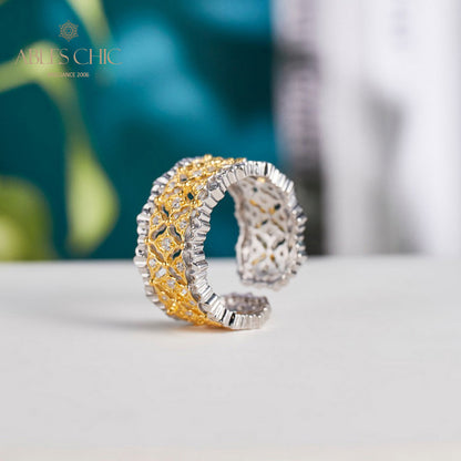 Offener Ring mit Waben-Laubsägearbeit 5857