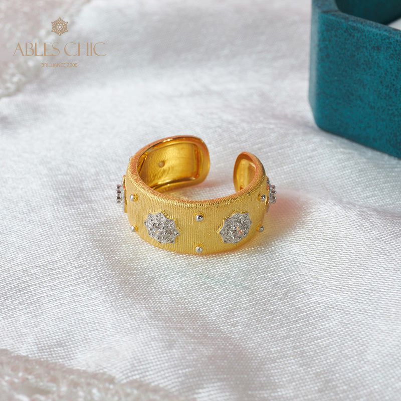 Offener Ring mit Sternenblumen-Motiv, seidig, 6374