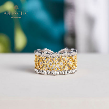 Offener Ring mit Waben-Laubsägearbeit 5857