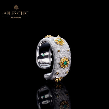 Offener Ring mit Sternenblumen-Motiv, seidig, 6374