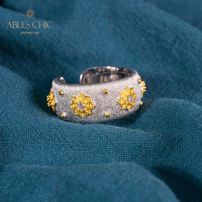 Offener Ring mit Sternenblumen-Motiv, seidig, 6374