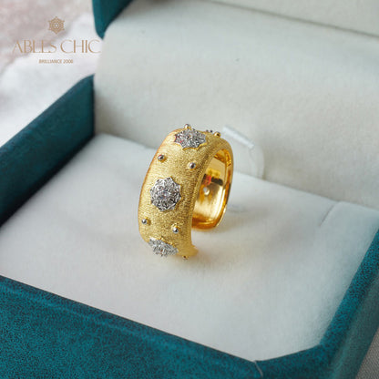 Offener Ring mit Sternenblumen-Motiv, seidig, 6374