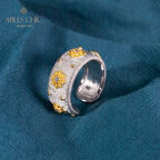 Offener Ring mit Sternenblumen-Motiv, seidig, 6374