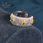 Offener Ring mit Sternenblumen-Motiv, seidig, 6374