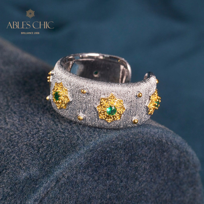 Offener Ring mit Sternenblumen-Motiv, seidig, 6374