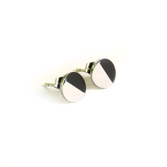 White Tungsten Carbide 2 Half Facets Round Stud Post Earrings Wholesale - Ables Mall